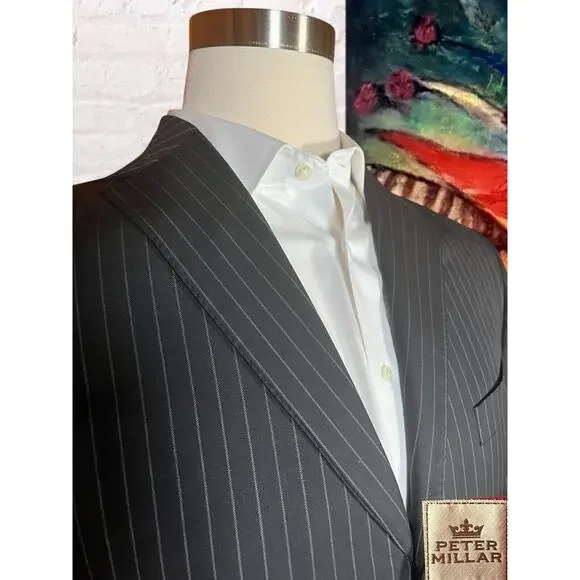 Peter Millar 40R 32W Dark Navy Blue Gray Pinstripe 2 Piece Suit Jacket Pants - Picture 4 of 16